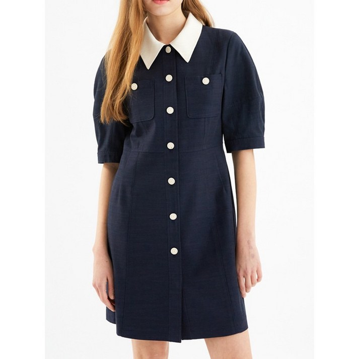 올리브데올리브 카라 배색 미니멀 원피스 NAVY  OH3XO5010 OH3XO5010