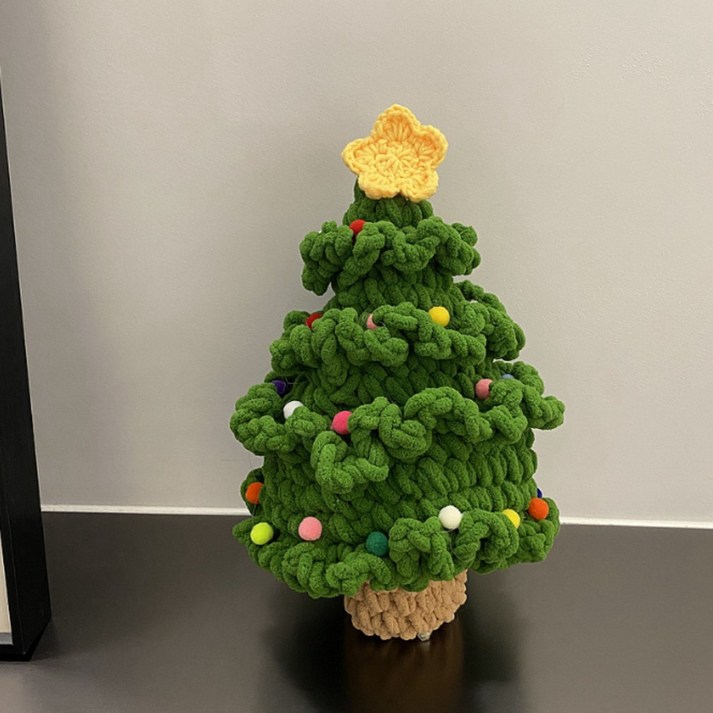 크리스마스 미니트리 인형 뜨개질 장식품 diy 뽀송송 트리, 초록색 별, 1개