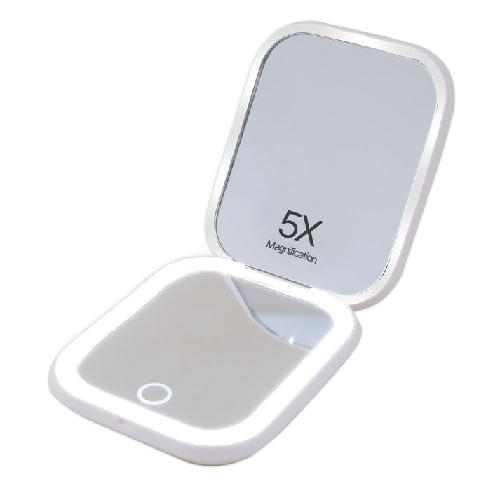 소네쏙 휴대용 led 손거울 접이식 확대경 조명 미러, 1개, 스노우화이트