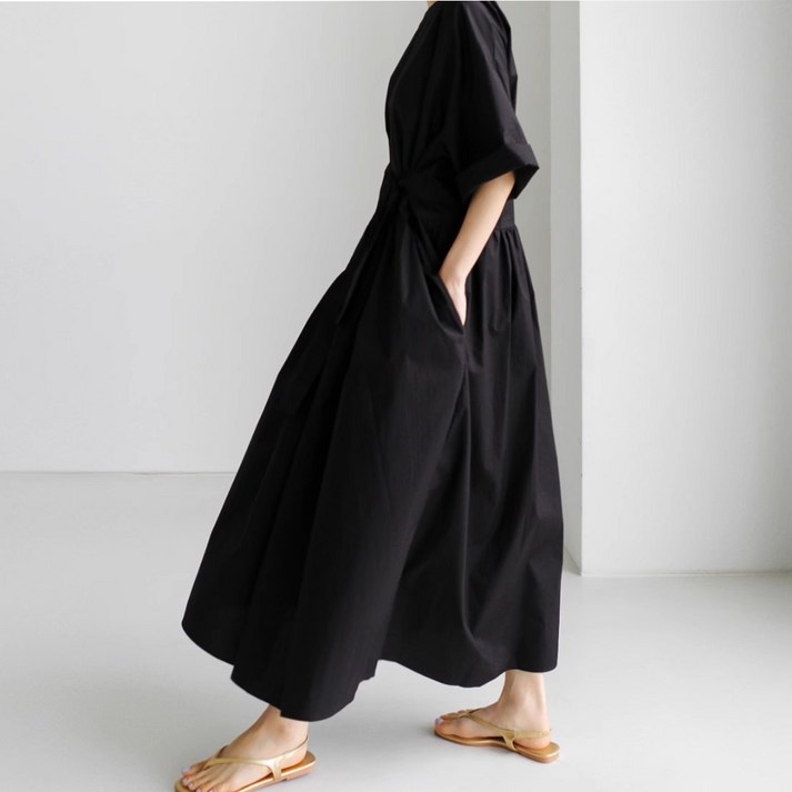 힙노트 빅사이즈 여름 반팔 리본 롱원피스 하객원피스 임산부 8XL까지