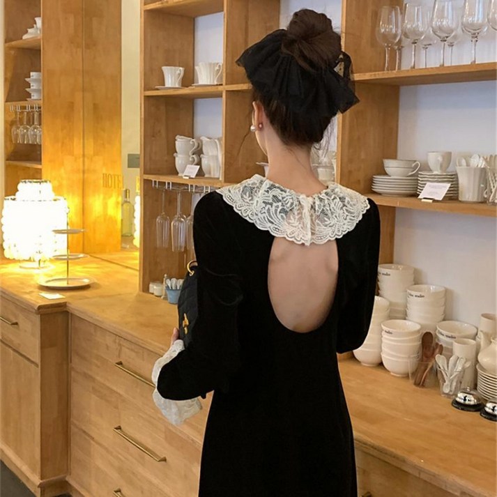 COSYEVNO 여성 원피스 가을 니트 라운드 레이스 빅사이즈 심플 패션 편안 캐주얼 루즈핏 미디 기장 조임 롱스커트 CXJqz-06