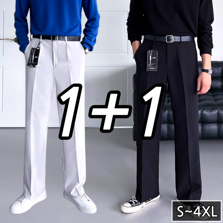 [1+1] 2장 묶음 이브 핀턱 히든버클 와이드 슬랙스 빅사이즈 4color (5174-2)