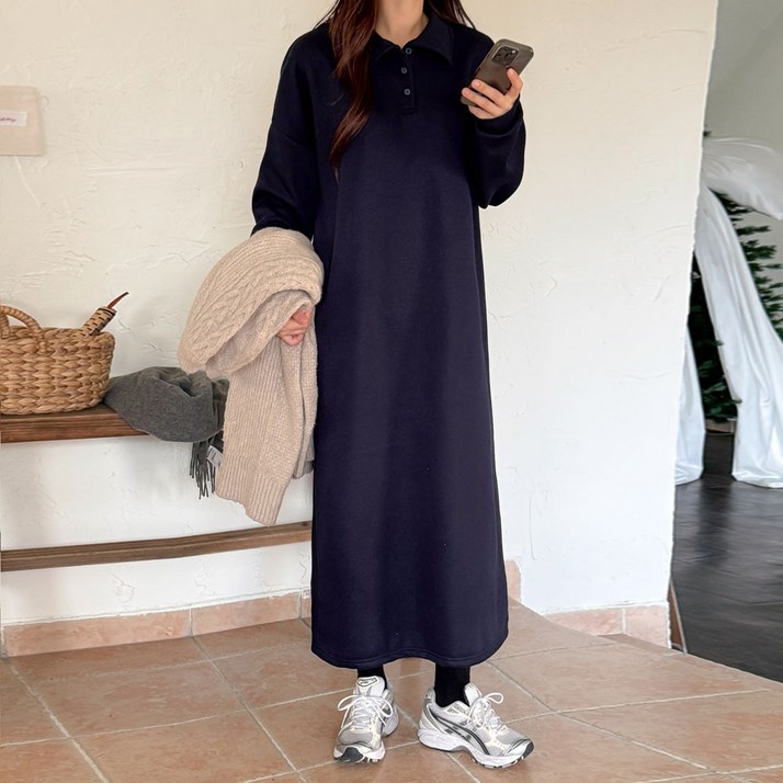 보리맘 기모 카라 루즈핏 임산부 롱 원피스 a78