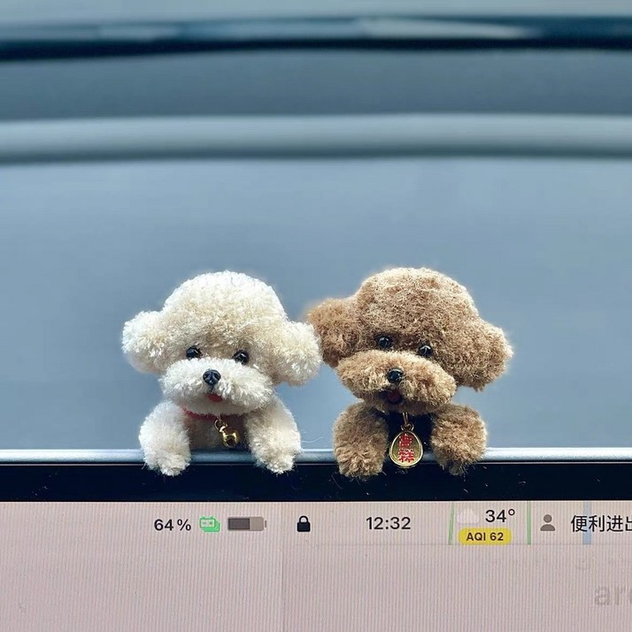 귀여운 강아지 테슬라 모니터 인형 메인보드 디스플레이 장식품 반려견 악세서리 푸들