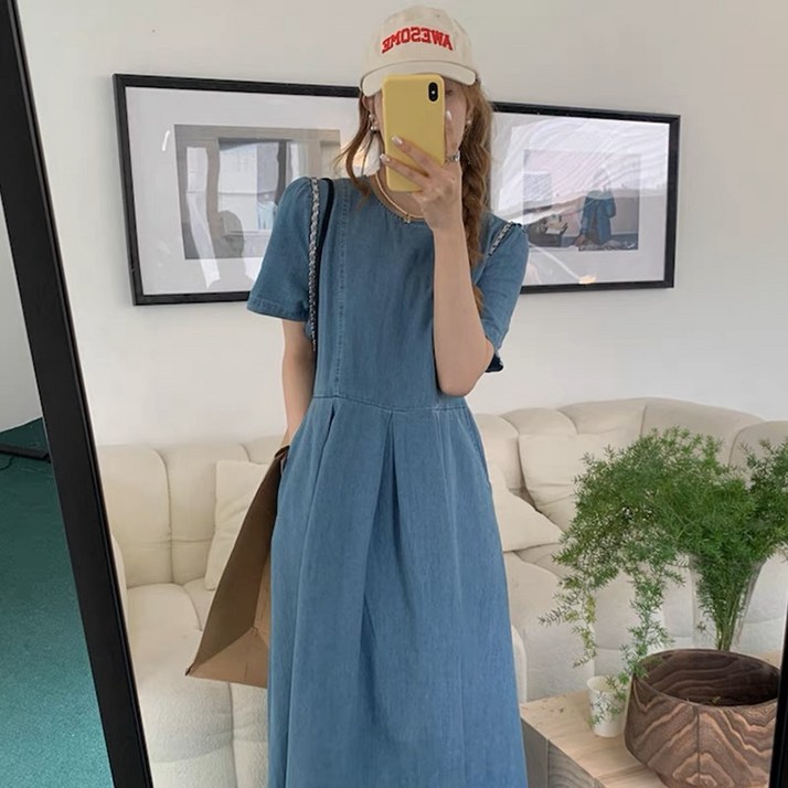 유유라키 반팔 데님 롱 원피스 유유라키 반팔 데님 롱 원피스