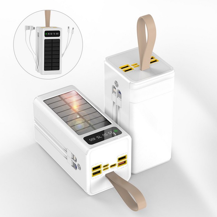 CCAGU 대용량 보조배터리 60000mAh 고속충전 태양광충전기 일체형 보조밧데리 멀티단자 차박 캠핑용 LED조명등, 화이트 CCAGU 대용량 보조배터리 60000mAh 고속충전 태양광충전기 일체형 보조밧데리 멀티단자 차박 캠핑용 LED조명등, 화이트