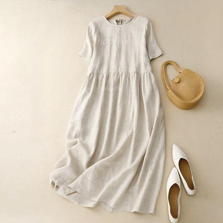 Shopflix 여성 린넨 루즈핏 미디 원피스 반팔 여름 빅사이즈 체형커버 데일리룩 프리미엄 스타일