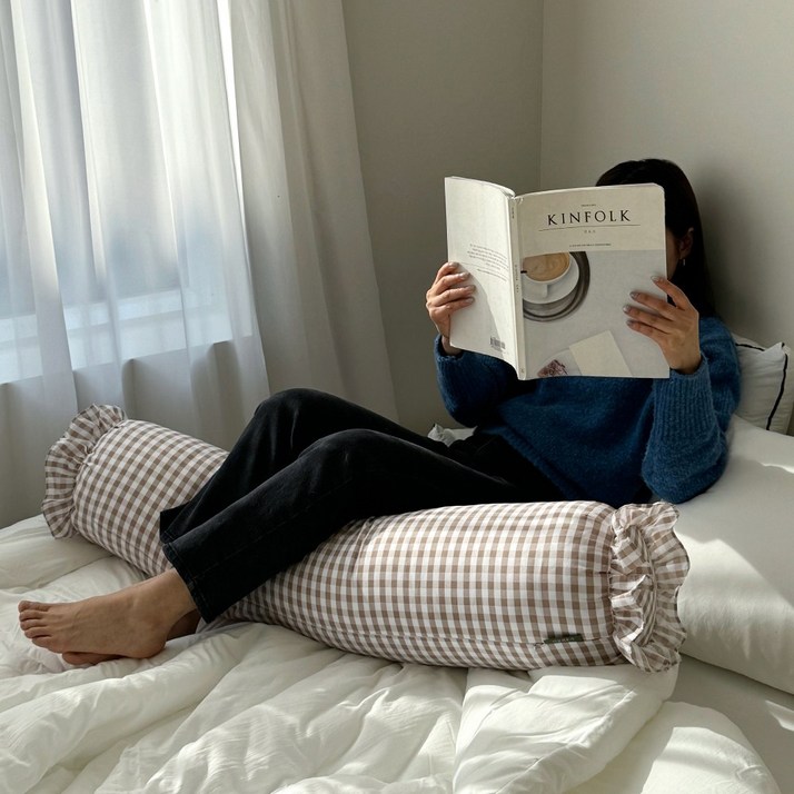 안고자는 베개 대형 원통 체크 바디 필로우 긴 롱 쿠션솜포함, 베이지 안고자는 베개 대형 원통 체크 바디 필로우 긴 롱 쿠션솜포함, 베이지