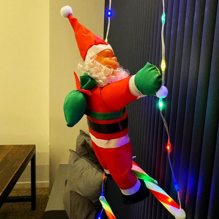 크리스마스 소품 조명 대롱대롱 사다리 줄 벽타는 산타 인형 장식 전구 USB형 리모컨, 4색칼라, 1개