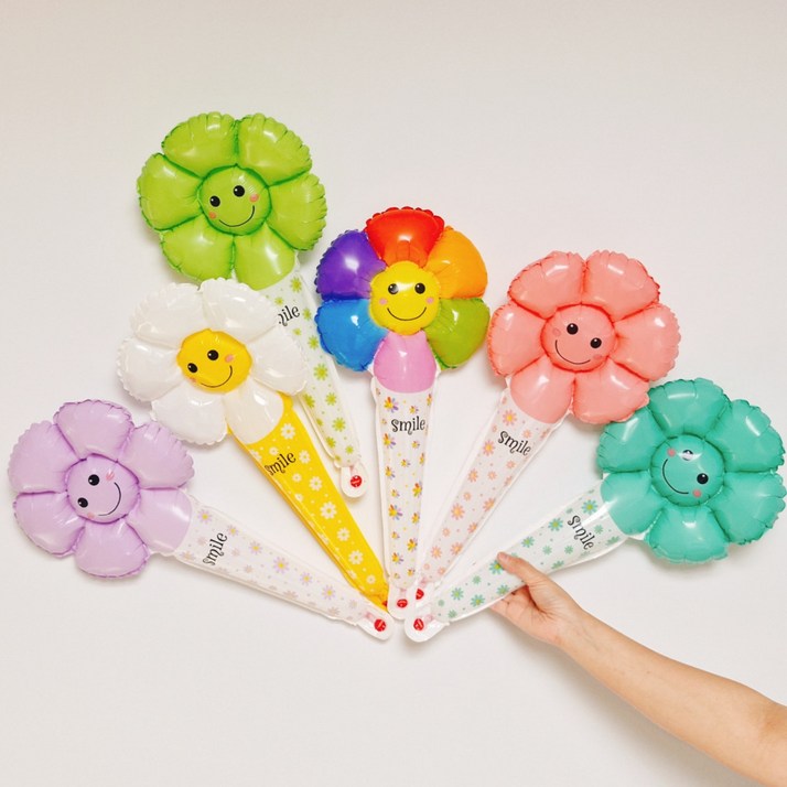 스마일파티 데이지 스틱 막대 풍선 꽃다발, 1세트, 혼합6종