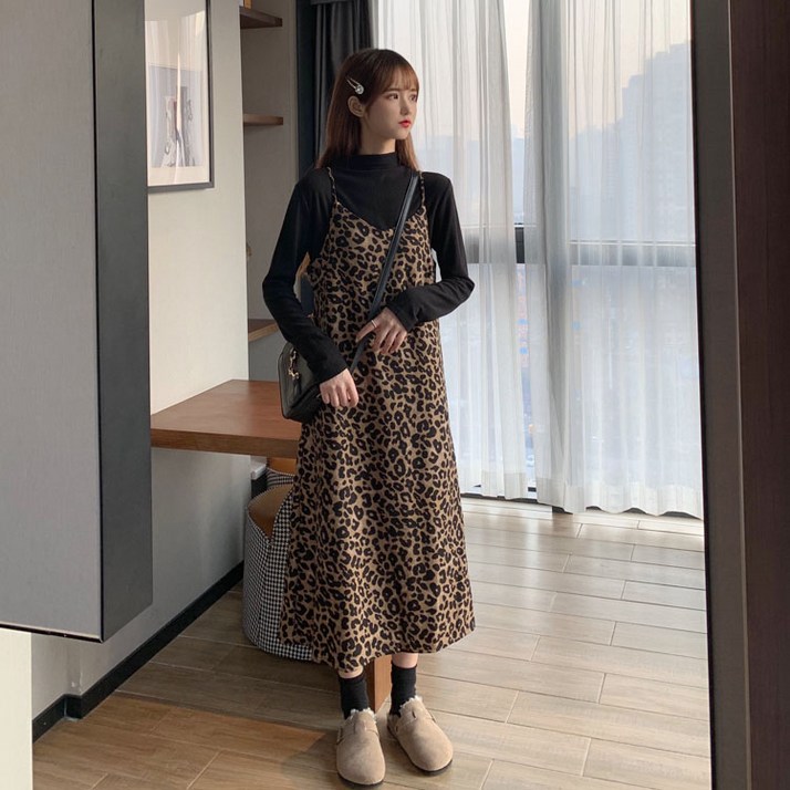 미미앤느 레오파드 프린팅 슬링 원피스