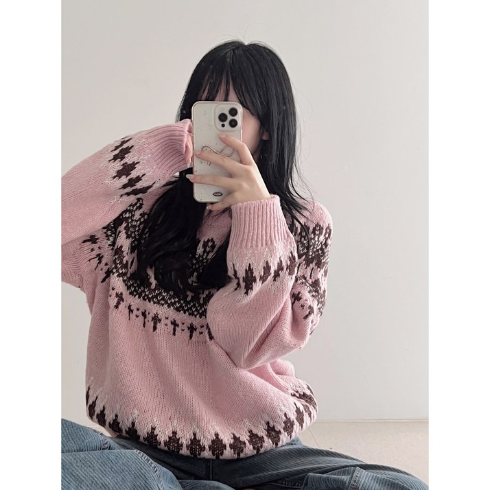 노르웨이 눈꽃 노르딕 아가일 자수 오버핏 니트 4color 노르웨이 눈꽃 노르딕 아가일 자수 오버핏 니트 4color