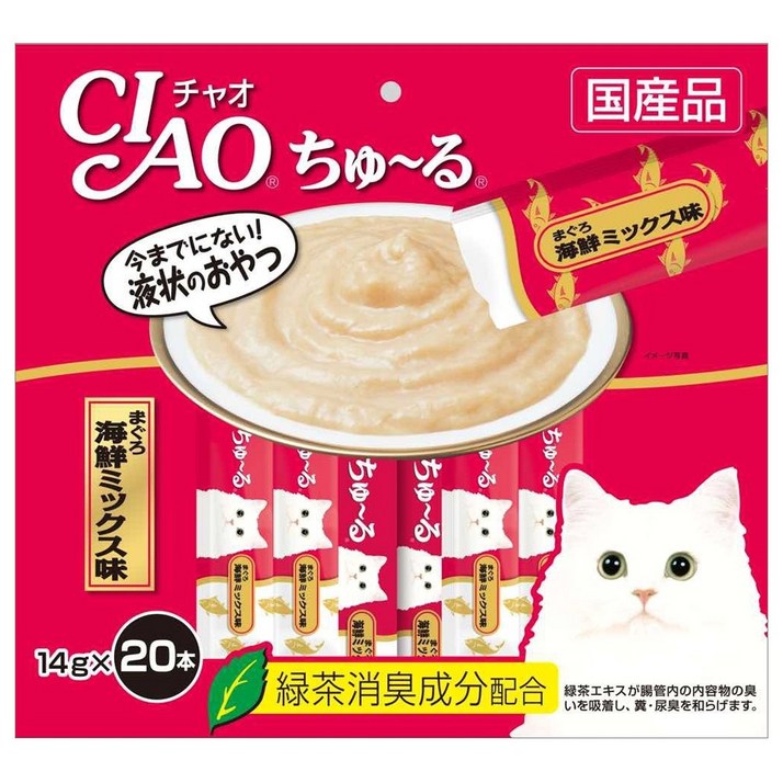 이나바 차오 츄르 고양이 간식, 혼합맛참치해산물, 280g, 5개