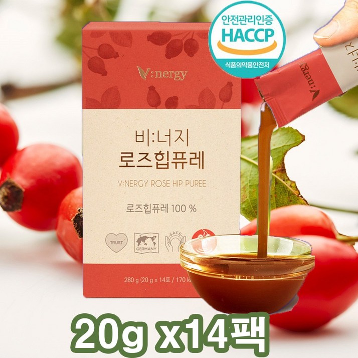 휴럼 HACCP 인증 비너지 로즈힙 퓨레 액상 주스 독일바이에른발트사의 순수 로즈힙 퓨레 100 원액국내제조, 1개, 280g