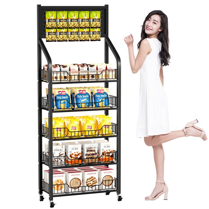 이동식 간식 매대 대형 펜트리 가판대 가판대 편의점 진열대 5단 165cm, 1개, 블랙가로50cm