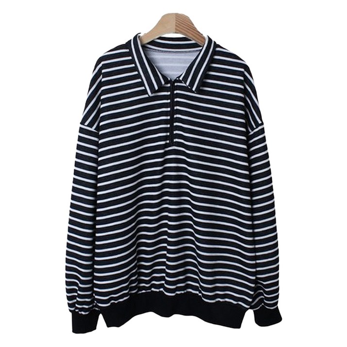 시크블랙 오브로 카라넥 반집업 단가라 오버핏 맨투맨 cpt15595k47