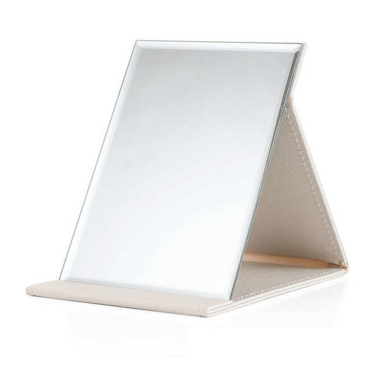 무다스 PU 커버 접이식 휴대용 탁상 거울 초소형, 화이트