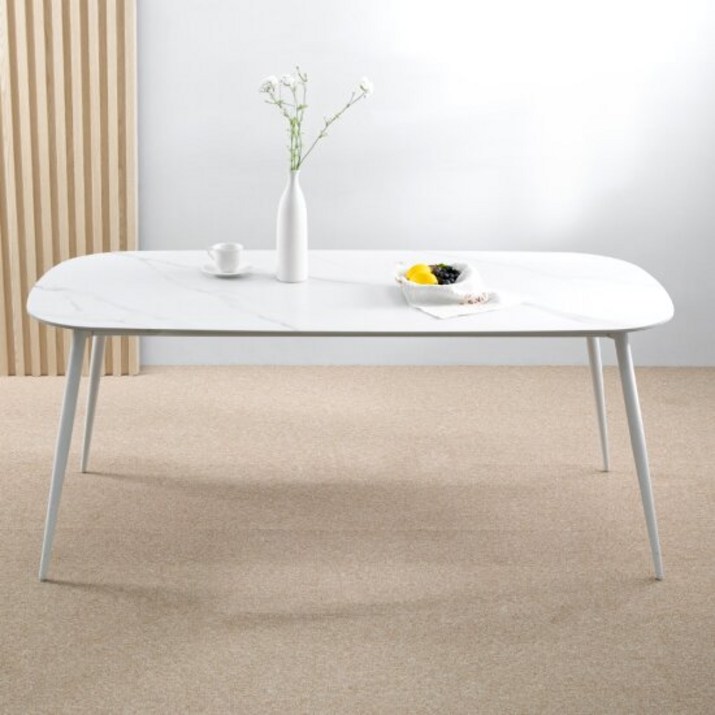 블랑스 세라믹 1800X850 타원형 12T 포세린 통 테이블, 색상:화이트