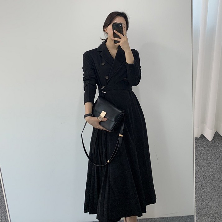 봄가을 여성 로로희 슬림 오피스룩 결혼식 부케순이 원피스 A라인 최화정 손정완 정장 롱 하객원피스 A33