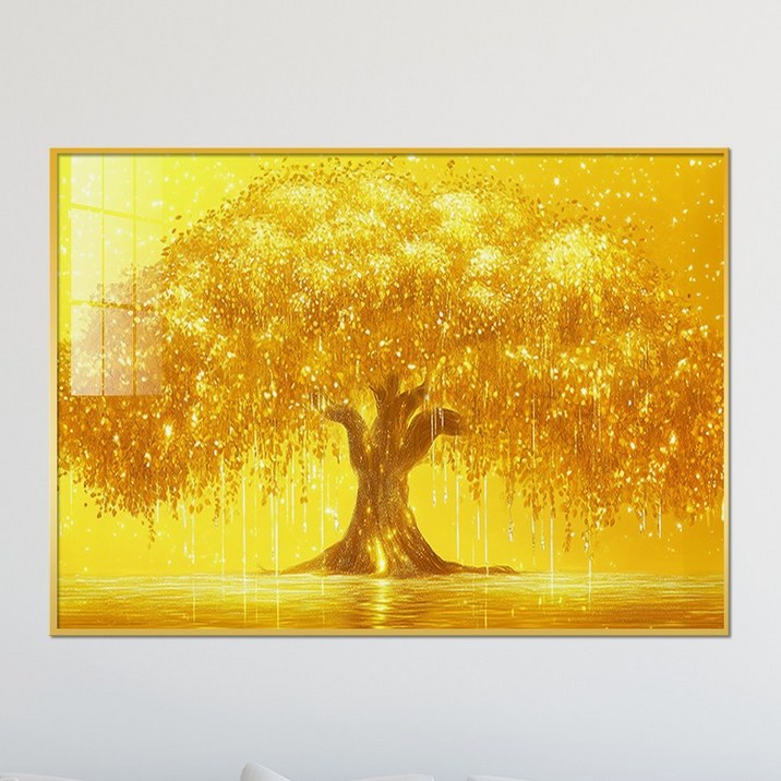 아트블루 집 안에 걸어두면 금전운이 들어오는 황금나무와 떨어지는 황금빛 풍수 액자, 골드메탈