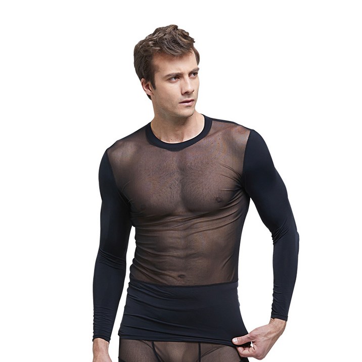 기어엑스 남성 고급여름 메쉬 긴팔라운드넥 냉감 언더레이어 상의