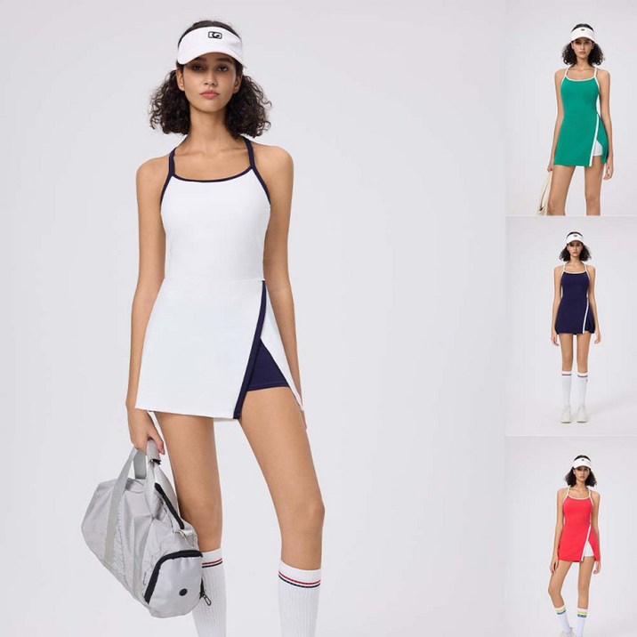 여성 스포츠 테니스 원피스 여름 홀터넥 나시 드레스 내장 레깅스 기능성 착용감 좋은 캐주얼 스포티룩 활동성 좋은 운동복코디 매혹적인 스타일