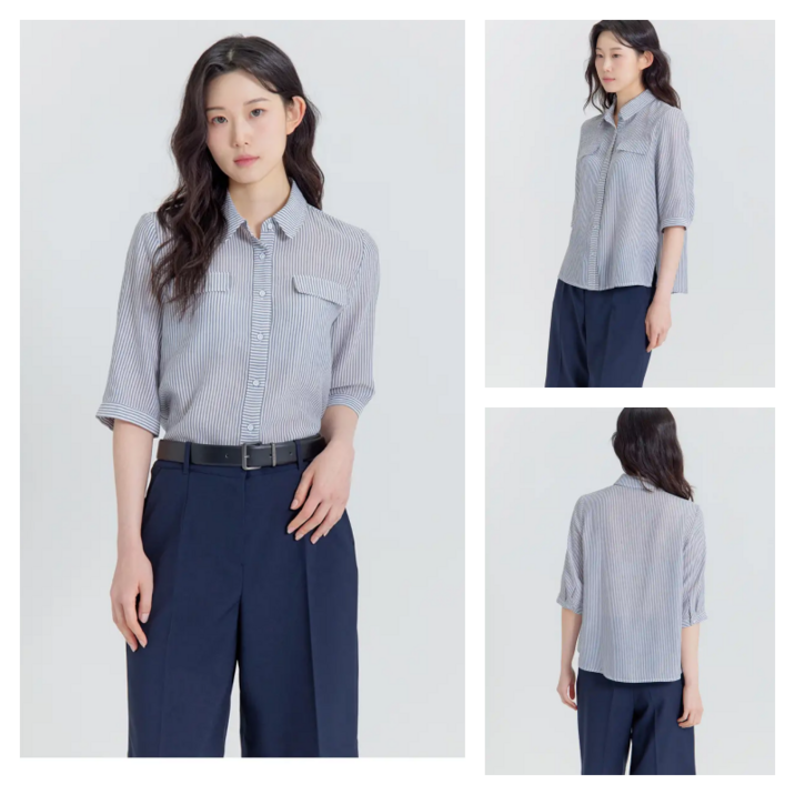 [지센] 여성 크루즈 스트라이프 카라오픈블라우스 LCWSP534