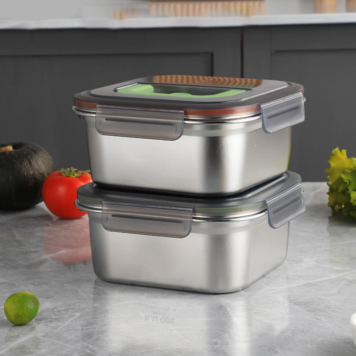 SMABAT 스테인리스 밀폐용기 2P세트 인덕션 스텐용기 2000ML 냉장고 김치통 반찬통 다용도 스테인리스 보관용기 세트, 그린 밀폐용기, 2개