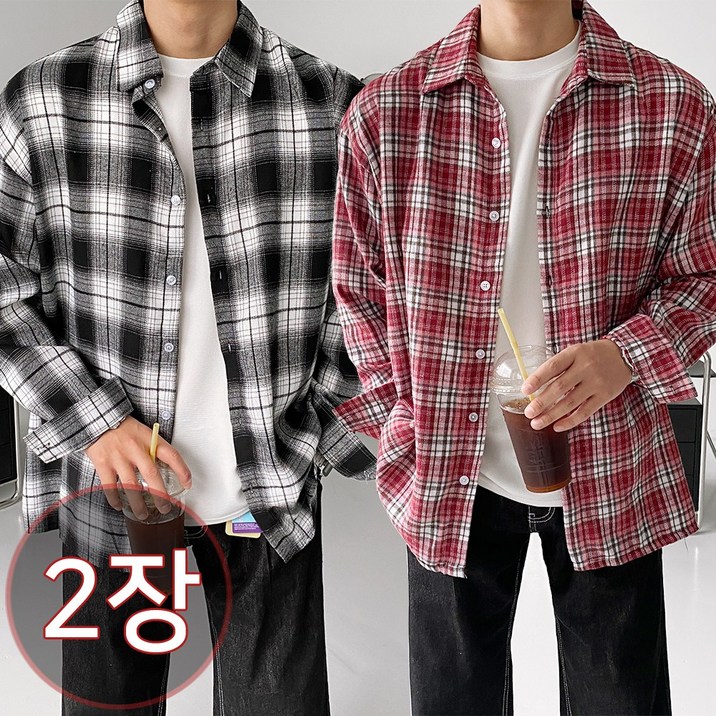 11 2장가격 묶음 고퀄리티 오버핏 체크 셔츠