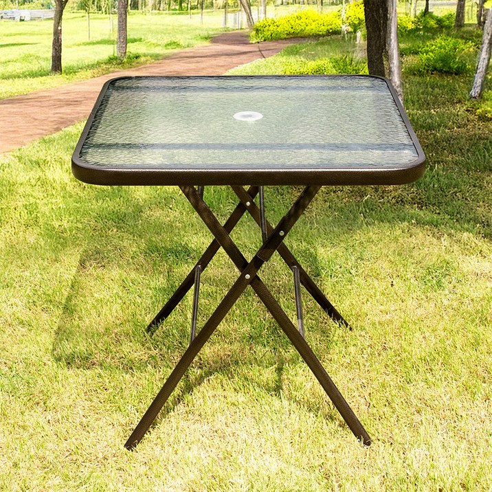 유니스 강화 700 사각 접이식 테이블 유리 야외 정원 카페 테라스 인테리어 매장 업소, 초코