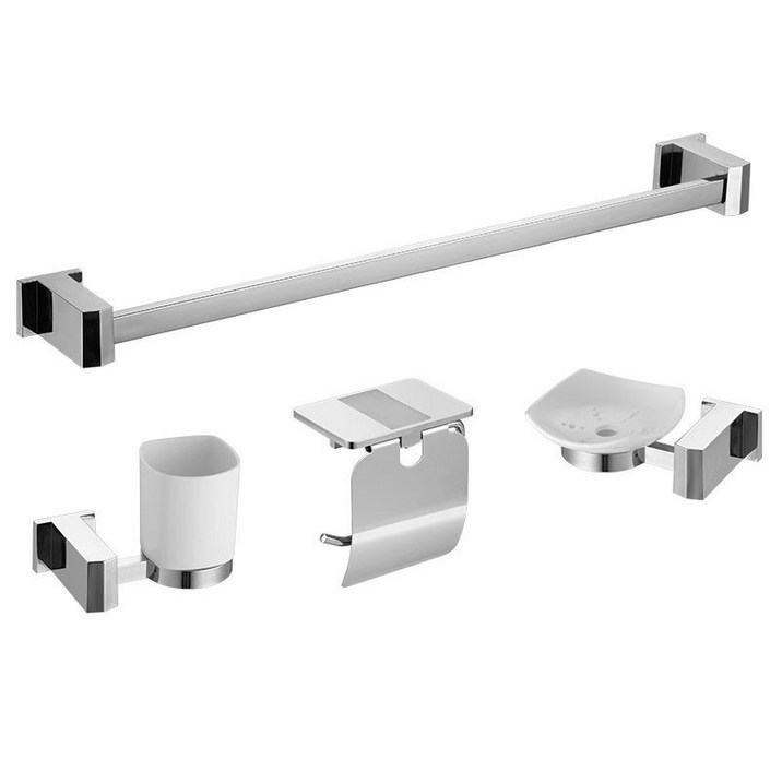 모던 심플 욕실 실속형 악세사리 4종 세트, 유광실버, 1세트