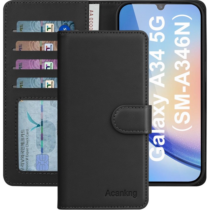 아칸크 삼성 갤럭시 A34 5G 클래식 베이직 지갑형 카드수납 프리미엄 가죽 다이어리 휴대폰 케이스 SMA346N 적용