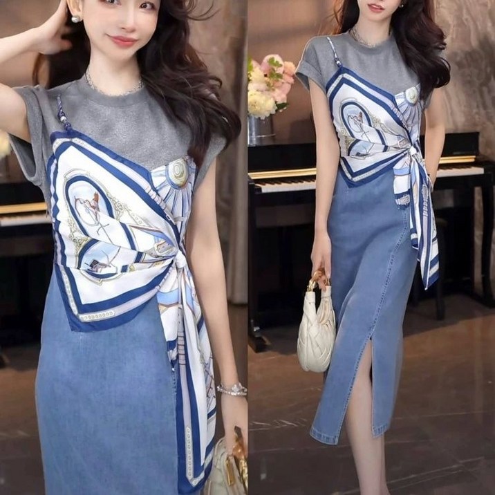 유숀 데님반팔원피스 슬림핏청원피스 이사두원피스