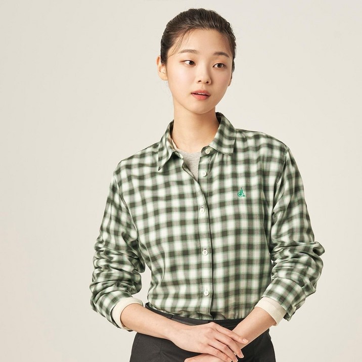 [백화점 정품] 빈폴 레이디스 옴브레 체크 세미오버핏 셔츠 - 그린 (BF5864C04M)