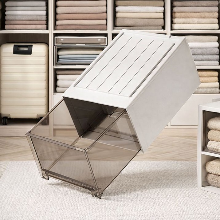 보리보 리빙박스 플라스틱 옷장 수납정리함, 1개, 브라운