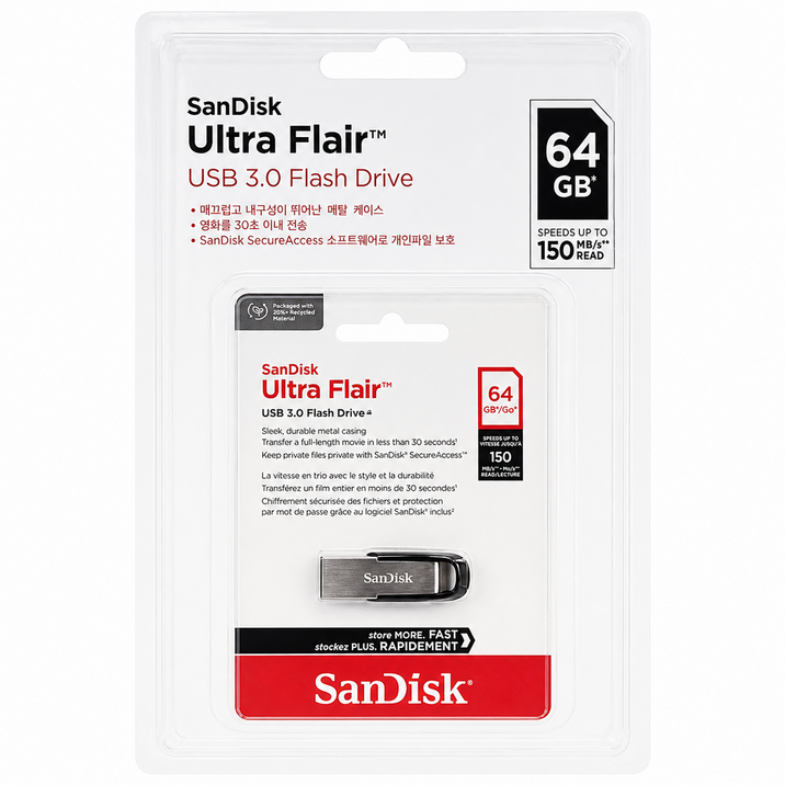 픽샵 코스트코 샌디스크 울트라 플레어 USB 3.0 고속 메탈 USB 휴대용+고급사탕증정, 1개, 64GB