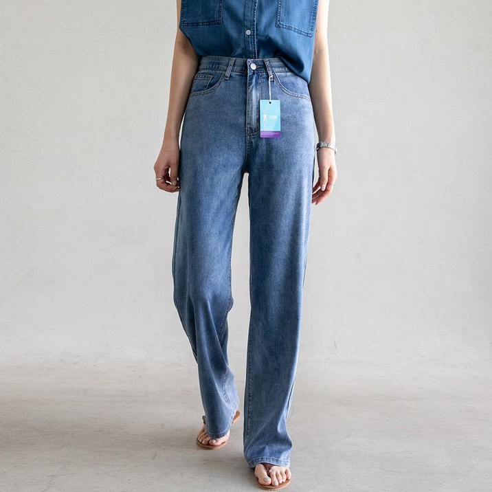 [피핀] 여성용 숏중롱 썸머 텐셀 밴딩 와이드 데님 #710028