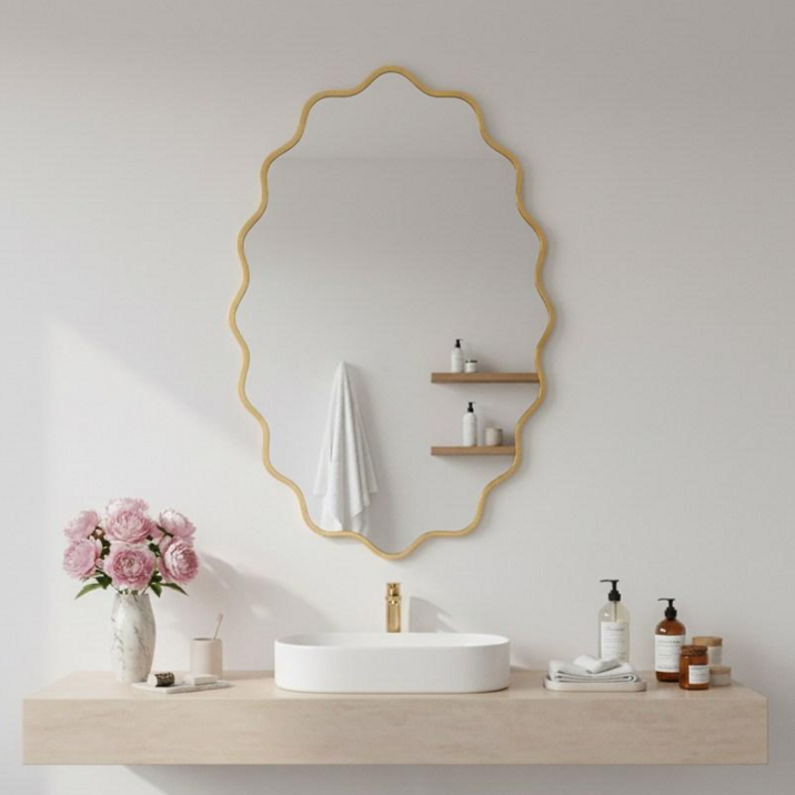 Fahomiss 타원형 벽걸이 거울 안깨지는 안전거울 예쁜 인테리어 벽거울 욕실 거울, 골드