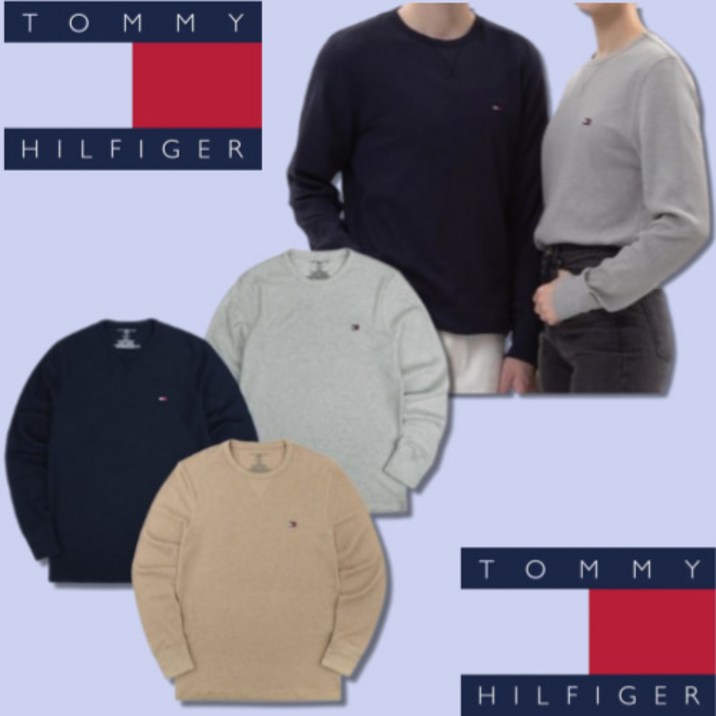 100 백화점정품빠른출고가능 타미힐피거 남녀공용 와플맨투맨 데일리 맨투맨 긴팔티 니트맨투맨