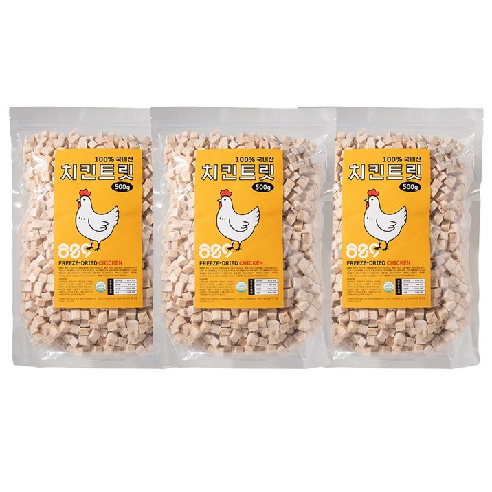 국내산 강아지 고양이 동결건조 대용량 소프트 트릿간식, 3개, 500g, 치킨