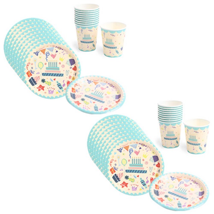 파티해 생일 파티접시 18cm 20p 파티컵 20p 세트 아이콘 파티해 생일 파티접시 18cm 20p 파티컵 20p 세트 아이콘