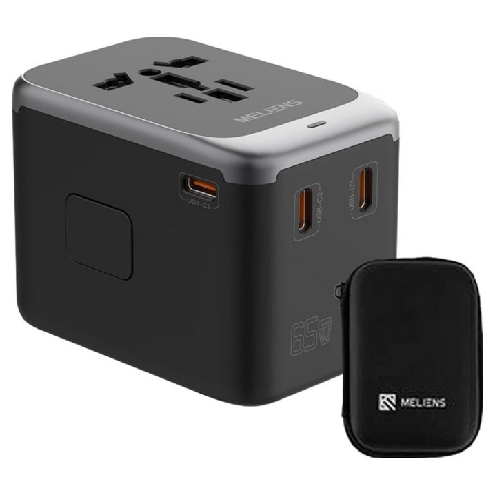 멜리언스 해외여행용 멀티어댑터 프로 MLOL2 GaN 듀얼 초고속충전 블랙 PD65W, 1개