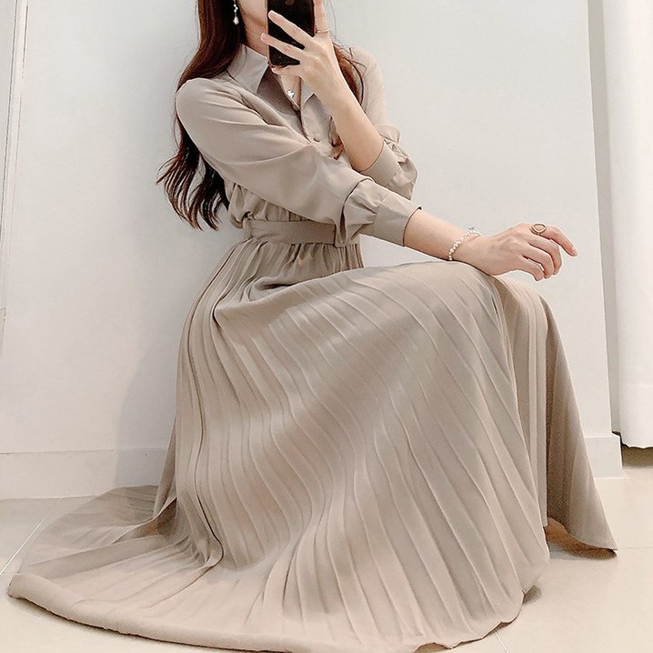 엔템 플리츠원피스 카라 셔츠 가을 트렌치 봄 간절기 롱원피스