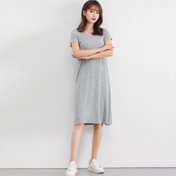 양놀 기본 버전 여성 미디 모달 면 반팔 원피스