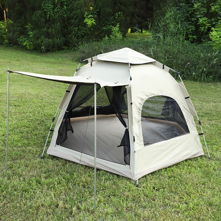 크크캠프 블랙 코팅 헥사돔 원터치 텐트, 4인용240×240×140cm, 베이지