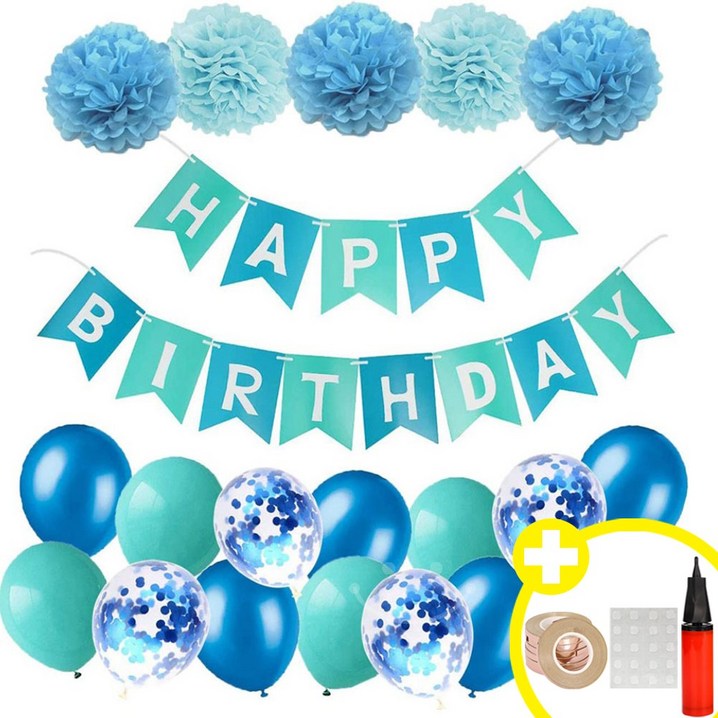 생일파티 용품 풍선 파티용품 생일 가랜드 발표회 인생샷 포토존 연출템 5옵션 생일축하 파티용품 에브리띵스마일 1037, 1세트, 블루