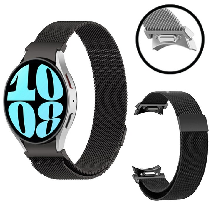 갤럭시 워치6 40 44 43 47mm 골프에디션 원터치 날개형 자석 메탈 밀레니즈 스트랩 밴드 시계줄 SMR930R940R950R960 호환, 블랙