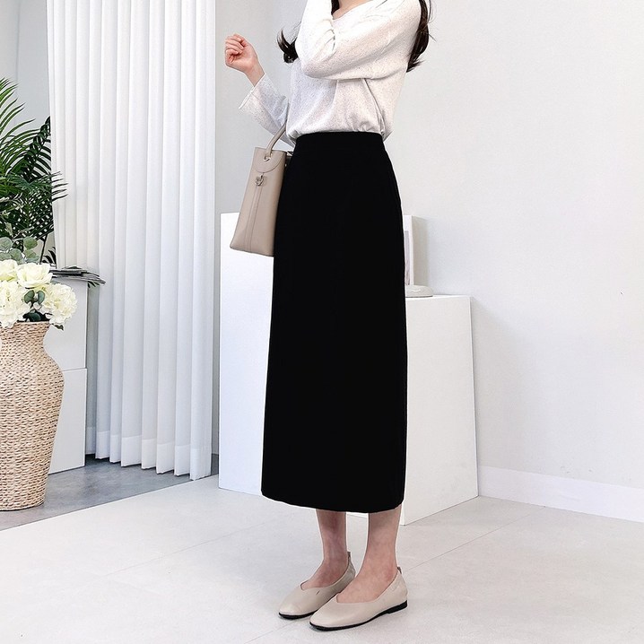 안나 롱스커트 S3XL 빅사이즈여성의류 H라인 뒷트임 데일리 오피스룩 하객룩 봄 여름 가을