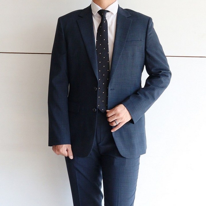 바쏘옴므 바쏘옴므 쿨맥스 네이비 체크 데일리 남성정장 슬림핏 셋업수트 X1JT55