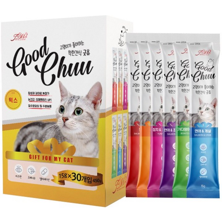 굿츄 고양이 짜먹는 고양이 간식, 30개, 15g, 믹스 굿츄 고양이 짜먹는 고양이 간식, 30개, 15g, 믹스